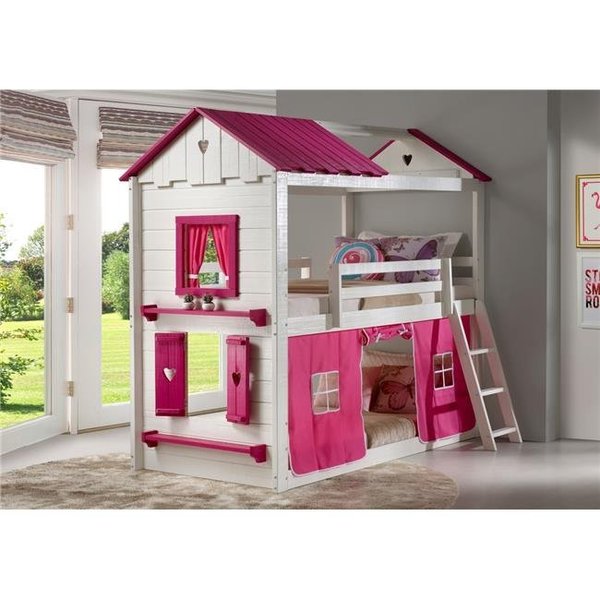 Donco Kids Donco Kids PD-1570TTWP-1575TP Twin Over Sweetheart Bunk Bed; White & Pink with Pink Tent PD_1570TTWP_1575TP